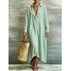 image:imagechouyatou Womens Cotton Striped Dress Button Down Loose Maxi Shirt DressGreen