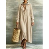 image:imagechouyatou Womens Cotton Striped Dress Button Down Loose Maxi Shirt DressKhaki