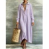 image:imagechouyatou Womens Cotton Striped Dress Button Down Loose Maxi Shirt DressPurple