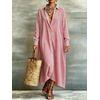 image:imagechouyatou Womens Cotton Striped Dress Button Down Loose Maxi Shirt DressRed