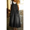 image:imagechouyatou Womens Denim Suspender Overall Dress Button Front Bib Long DressBlack