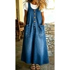 image:imagechouyatou Womens Denim Suspender Overall Dress Button Front Bib Long DressBlue