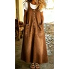 image:imagechouyatou Womens Denim Suspender Overall Dress Button Front Bib Long DressBrown