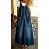 image:imagechouyatou Womens Denim Suspender Overall Dress Button Front Bib Long DressDark Blue