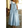 image:imagechouyatou Womens Denim Suspender Overall Dress Button Front Bib Long DressLight Blue