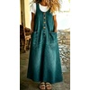image:imagechouyatou Womens Denim Suspender Overall Dress Button Front Bib Long DressVintage Blue