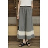 image:imagechouyatou Womens Elastic Waist Plaid Pants Lace Embroidery Patch Wide Leg Capri Palazzo Pants Gingham CulottesBlack