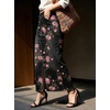 image:imagechouyatou Womens Floral Boho Denim Skirt Front Slit Long Jean SkirtPink Black