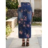 image:imagechouyatou Womens Floral Boho Denim Skirt Front Slit Long Jean SkirtPink Blue