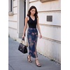 image:imagechouyatou Womens Floral Boho Denim Skirt Front Slit Long Jean SkirtPink Blue