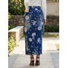 image:imagechouyatou Womens Floral Boho Denim Skirt Front Slit Long Jean SkirtWhite Blue