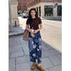 image:imagechouyatou Womens Floral Boho Denim Skirt Front Slit Long Jean SkirtWhite Blue
