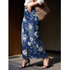 image:imagechouyatou Womens Floral Boho Denim Skirt Front Slit Long Jean SkirtWhite Blue