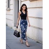 image:imagechouyatou Womens Floral Boho Denim Skirt Front Slit Long Jean SkirtWhite Blue