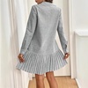 image:imagechouyatou Womens Long Sleeve Lapel Striped Polo Shirt Dress Pleated Flare Midi Cotton Skater DressBlack
