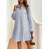 image:imagechouyatou Womens Long Sleeve Lapel Striped Polo Shirt Dress Pleated Flare Midi Cotton Skater DressLight Blue