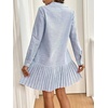 image:imagechouyatou Womens Long Sleeve Lapel Striped Polo Shirt Dress Pleated Flare Midi Cotton Skater DressLight Blue