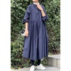 image:imagechouyatou Womens Loose Bishop Sleeve Maxi Shirt Dress Band Collar Cotton Button Down ALine Swing DressNavy Blue