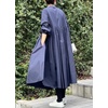 image:imagechouyatou Womens Loose Bishop Sleeve Maxi Shirt Dress Band Collar Cotton Button Down ALine Swing DressNavy Blue