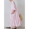 image:imagechouyatou Womens Loose Bishop Sleeve Maxi Shirt Dress Band Collar Cotton Button Down ALine Swing DressPink