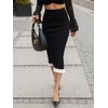 image:imagechouyatou Womens Sexy Stretchy Bodycon Ribbed Knit Skirt Package Hip Color Block Mermaid Ruffle Midi Long SkirtBlack