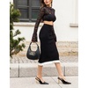 image:imagechouyatou Womens Sexy Stretchy Bodycon Ribbed Knit Skirt Package Hip Color Block Mermaid Ruffle Midi Long SkirtBlack