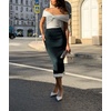 image:imagechouyatou Womens Sexy Stretchy Bodycon Ribbed Knit Skirt Package Hip Color Block Mermaid Ruffle Midi Long SkirtBlackish Green