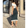 image:imagechouyatou Womens Sexy Stretchy Bodycon Ribbed Knit Skirt Package Hip Color Block Mermaid Ruffle Midi Long SkirtBlackish Green