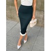 image:imagechouyatou Womens Sexy Stretchy Bodycon Ribbed Knit Skirt Package Hip Color Block Mermaid Ruffle Midi Long SkirtBlackish Green