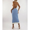 image:imagechouyatou Womens Sexy Stretchy Bodycon Ribbed Knit Skirt Package Hip Color Block Mermaid Ruffle Midi Long SkirtBlue