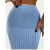 image:imagechouyatou Womens Sexy Stretchy Bodycon Ribbed Knit Skirt Package Hip Color Block Mermaid Ruffle Midi Long SkirtBlue