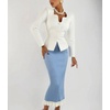 image:imagechouyatou Womens Sexy Stretchy Bodycon Ribbed Knit Skirt Package Hip Color Block Mermaid Ruffle Midi Long SkirtBlue