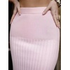 image:imagechouyatou Womens Sexy Stretchy Bodycon Ribbed Knit Skirt Package Hip Color Block Mermaid Ruffle Midi Long SkirtPink