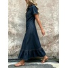 image:imagechouyatou Womens Short Sleeve Tiered Ruffle A Line Denim Shirt DressDark Blue