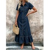 image:imagechouyatou Womens Short Sleeve Tiered Ruffle A Line Denim Shirt DressDark Blue