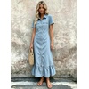 image:imagechouyatou Womens Short Sleeve Tiered Ruffle A Line Denim Shirt DressLight Blue