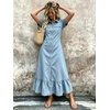 image:imagechouyatou Womens Short Sleeve Tiered Ruffle A Line Denim Shirt DressLight Blue