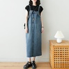 image:imagechouyatou Womens Sleeveless Denim Overall Dress Loose Baggy Pinafore Midi Jean DressBlue