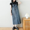 image:imagechouyatou Womens Sleeveless Denim Overall Dress Loose Baggy Pinafore Midi Jean DressBlue