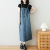 image:imagechouyatou Womens Sleeveless Denim Overall Dress Loose Baggy Pinafore Midi Jean DressBlue