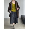 image:imagechouyatou Womens Stand Collar Wool Barn Jacket Vintage Plaid Trench Coat Zip Up Wool Blend Peacoat with PocketsCoffee Brown