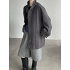 image:imagechouyatou Womens Stand Collar Wool Barn Jacket Vintage Plaid Trench Coat Zip Up Wool Blend Peacoat with PocketsGray