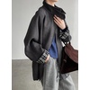 image:imagechouyatou Womens Stand Collar Wool Barn Jacket Vintage Plaid Trench Coat Zip Up Wool Blend Peacoat with PocketsGray