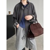 image:imagechouyatou Womens Stand Collar Wool Barn Jacket Vintage Plaid Trench Coat Zip Up Wool Blend Peacoat with PocketsGray