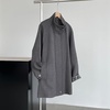 image:imagechouyatou Womens Stand Collar Wool Barn Jacket Vintage Plaid Trench Coat Zip Up Wool Blend Peacoat with PocketsGray