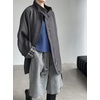image:imagechouyatou Womens Stand Collar Wool Barn Jacket Vintage Plaid Trench Coat Zip Up Wool Blend Peacoat with PocketsGray