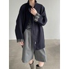image:imagechouyatou Womens Stand Collar Wool Barn Jacket Vintage Plaid Trench Coat Zip Up Wool Blend Peacoat with PocketsNavy