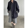 image:imagechouyatou Womens Stand Collar Wool Barn Jacket Vintage Plaid Trench Coat Zip Up Wool Blend Peacoat with PocketsNavy