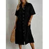 image:imagechouyatou Womens Summer Cotton Linen Shirt Dress Short Sleeve Casual Loose Tunic Dress Boho Beach Midi Long DressBlack