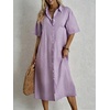 image:imagechouyatou Womens Summer Cotton Linen Shirt Dress Short Sleeve Casual Loose Tunic Dress Boho Beach Midi Long DressPurple